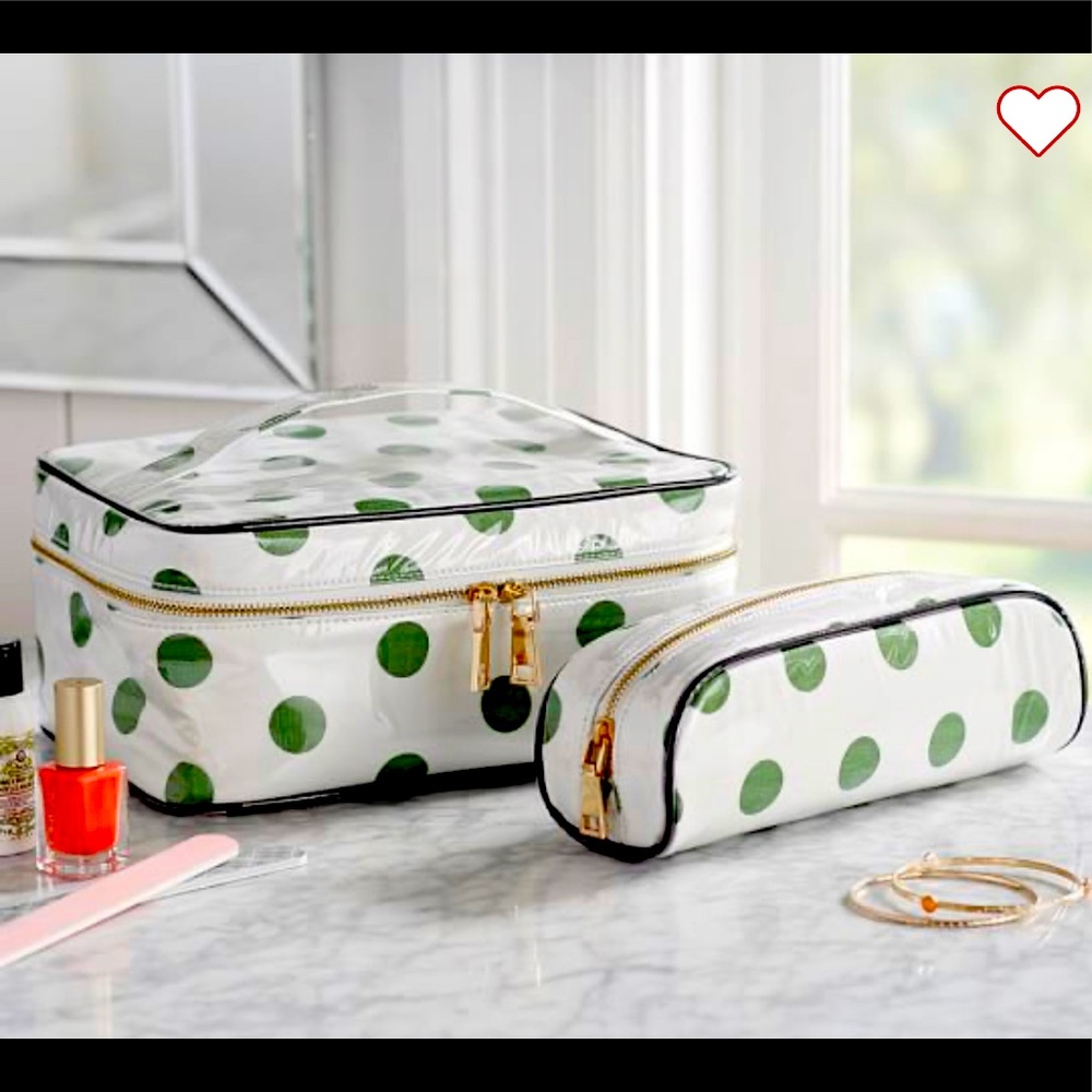 Pottery Barn Polka Dot Print Train Case, Set Of 2 EUC